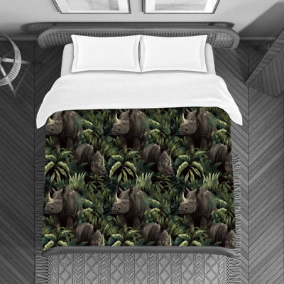 Rhino Animal Green Polyester Duvet Cover