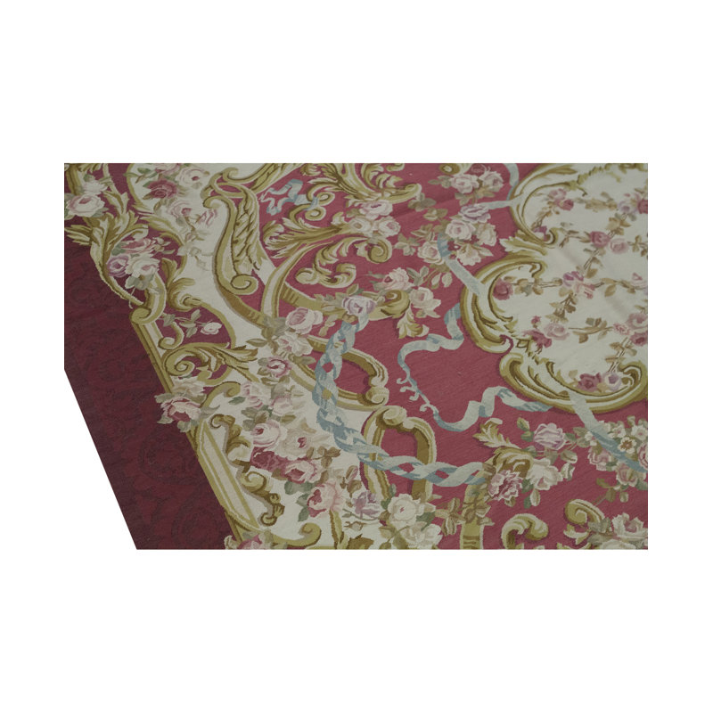 Tapis ivoire et rouge noué à la main de haute qualité