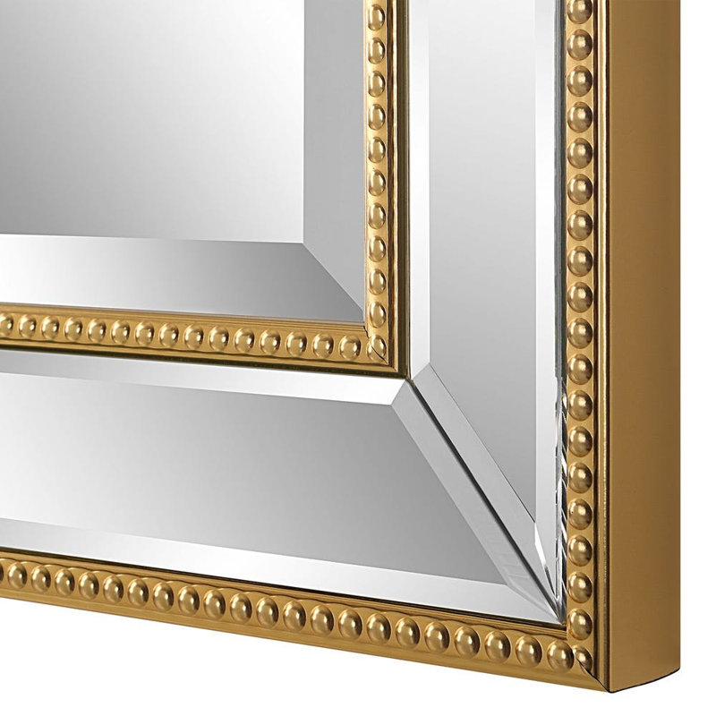  Miroir mural avec cadre biseauté H 32 po, motif classique de perles dorées