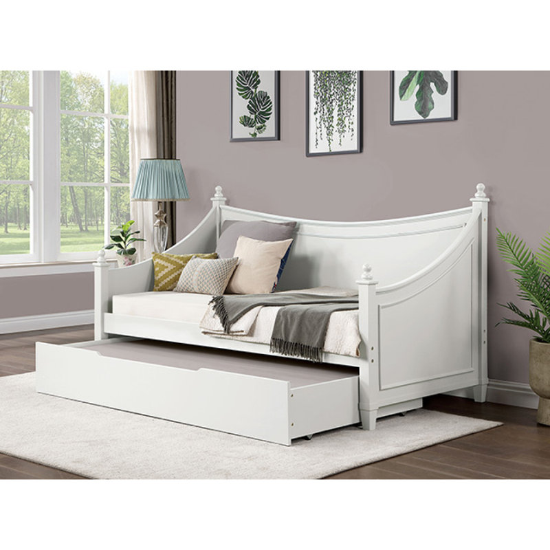 Lit de jour simple de style transitionnel avec moulures et finition blanche, Blanc