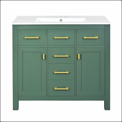 Meuble-lavabo moderne de 36 pouces avec lavabo en céramique, structure en bois massif, 4 tiroirs et 2 armoires pour un grand rangement