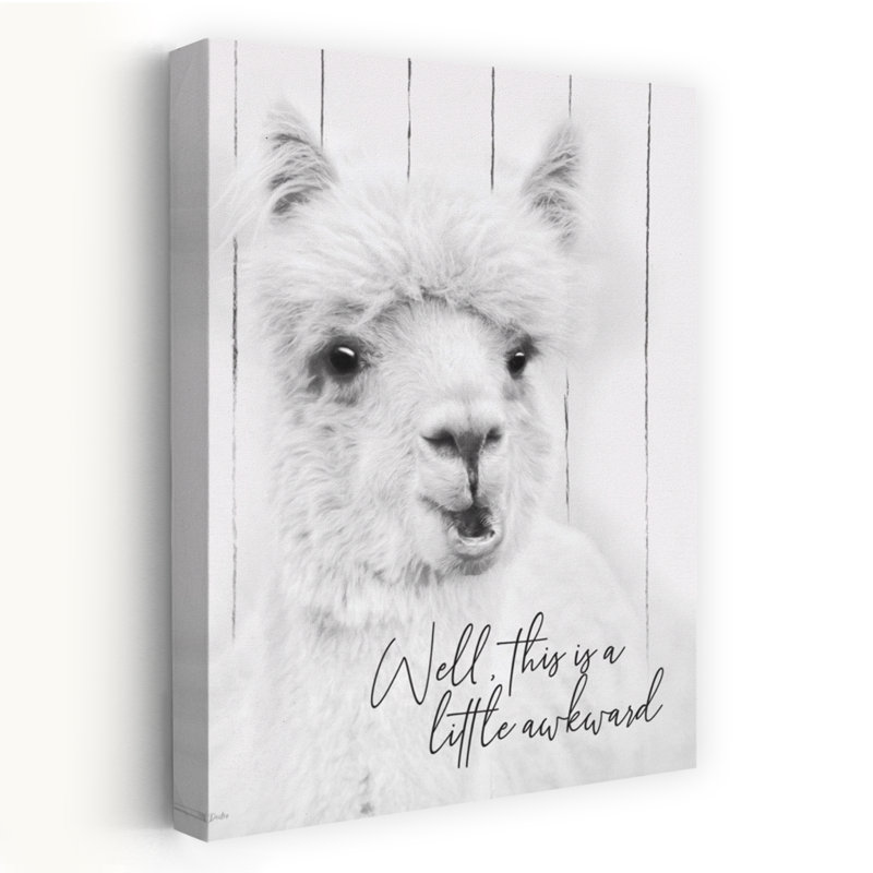 «This Is Awkward», art moderne sur fond en bois alpaga blanc, H 40 po x l 60 po