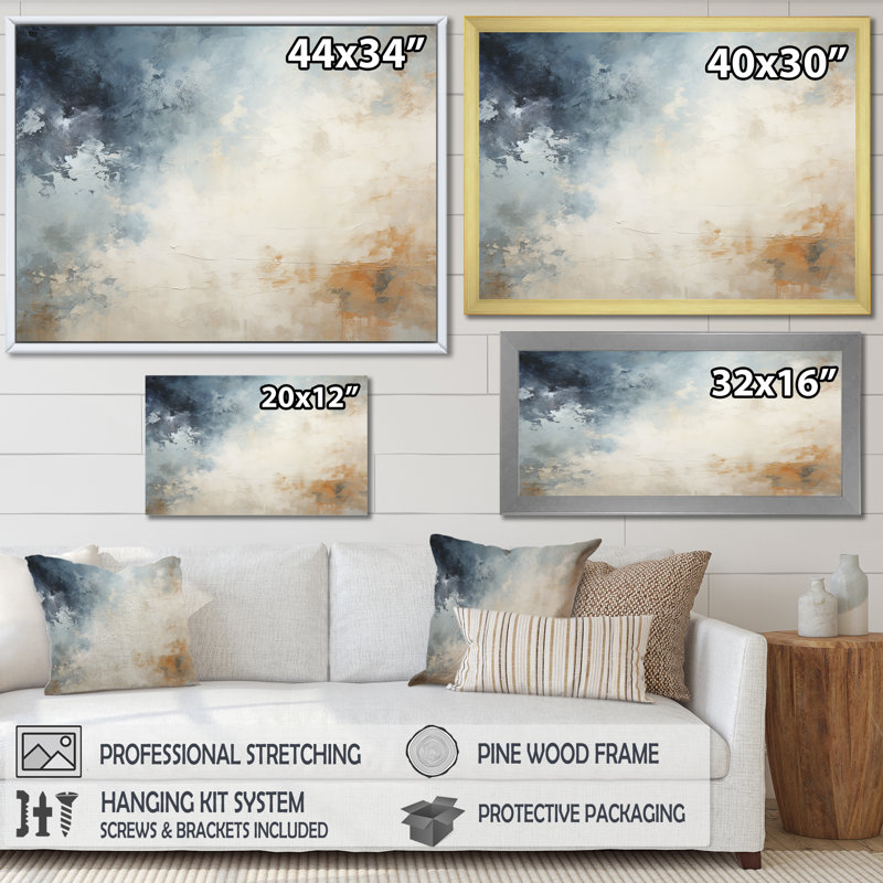«Mute Colors Minimalisme Storms», reproduction d'art sur toile, Cadre simple noir, H 30 po x l 40 po x P 1,5 po