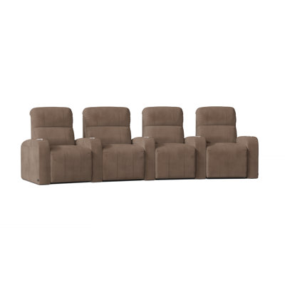 Upholstered Microfiber / Microsuede and Top Grain Leather Power Reclining Home Theater Seating with Cup Holder