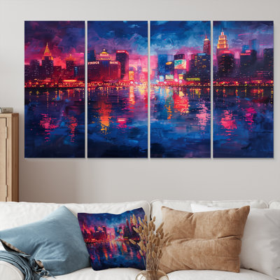 Pink Blue Neon Nights Casinos II - Casinos / Race Tracks Wall Art Living Room Set