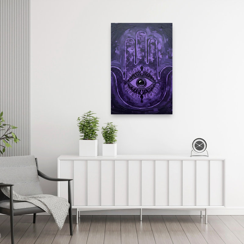 Purple Hamsa Eye Gothic Mystical Contemporary Violet Wall Art Print 1 Piece Wrapped Canvas Wall Art, 91.44cm H x 60.96cm W