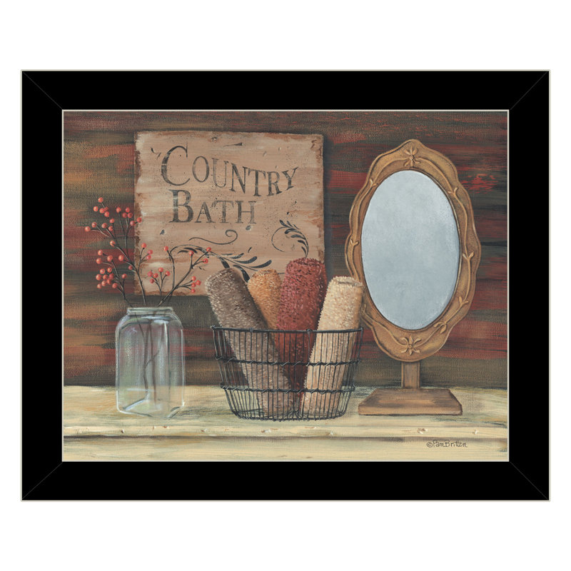 "Country Bath", art mural encadré pour salon, impression murale par Pam Britton, H 13 po x l 16 po x P 1 po, Cadre noir