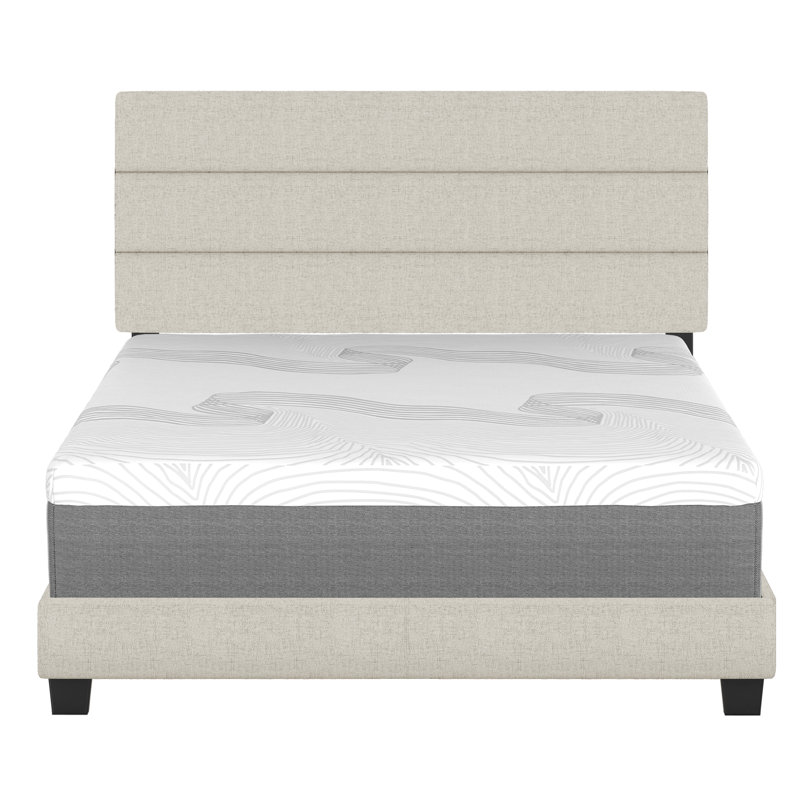 Sicily Full Upholstered Linen Platform Bed with Tufted Headboard