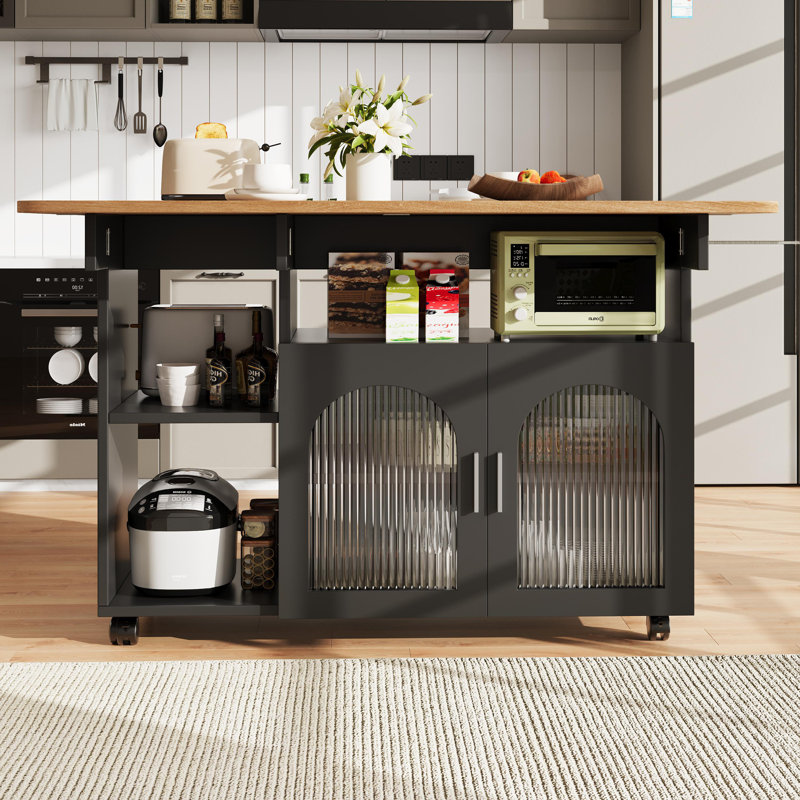 Wood Kitchen Island, Black