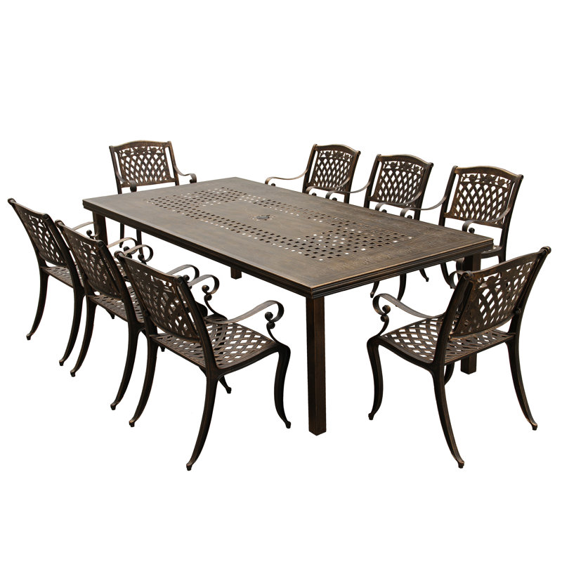 Ensemble de salle à manger rectangulaire en aluminium pour 8 personnes de 95 po Patrelle, Bronze
