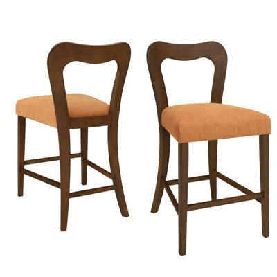 De 2 tabourets de comptoir aux couleurs noyer et bois d'hévéa de haute qualité, courbé évidé, confort pour socialiser sans accoudoirs en noyer, matériau en bois d'hévéa, détente légère au dos, contemporain