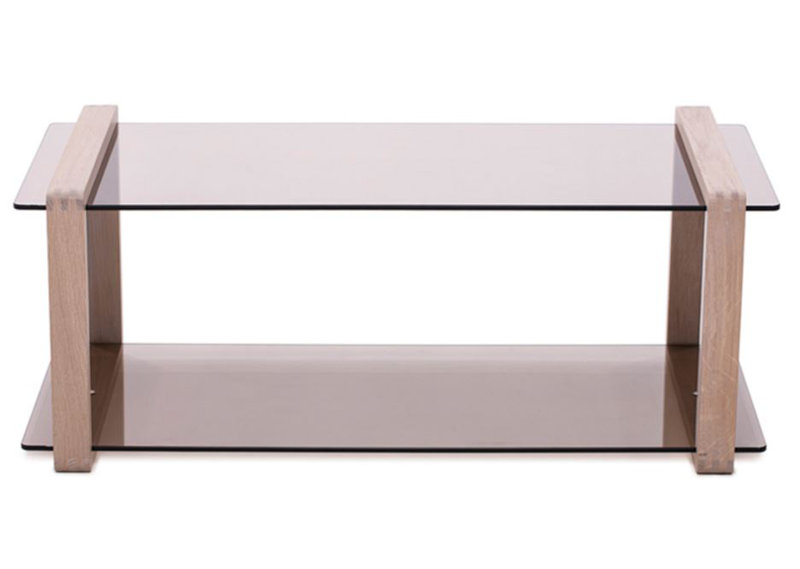 Four Leg Coffee Table with Storage, Natural, Amber Smoked