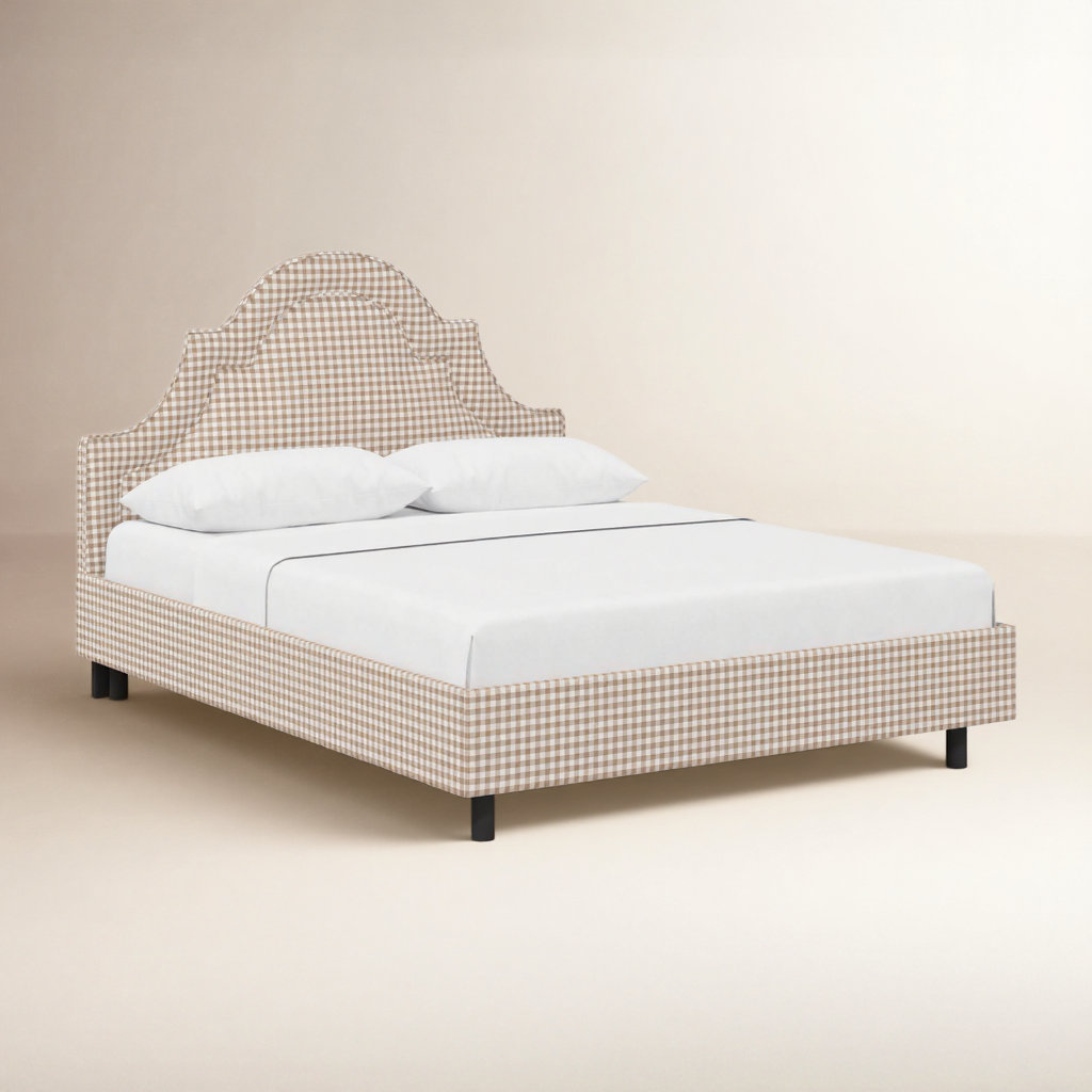 Knipe Upholstered Scalloped Bed, King, Classic Gingham Tan