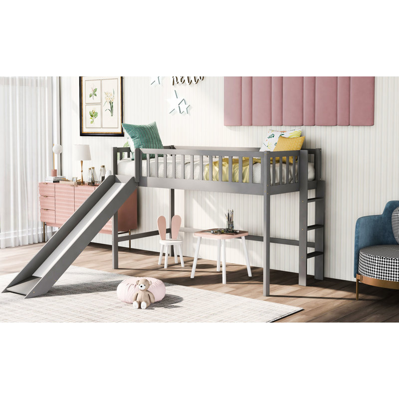 Lit mezzanine simple avec glissade Fun - gris, Gris, Lit simple