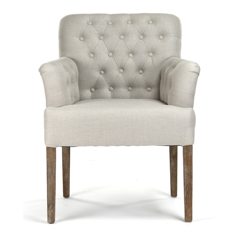 Barrois Tufted Armchair, White 100% Linen