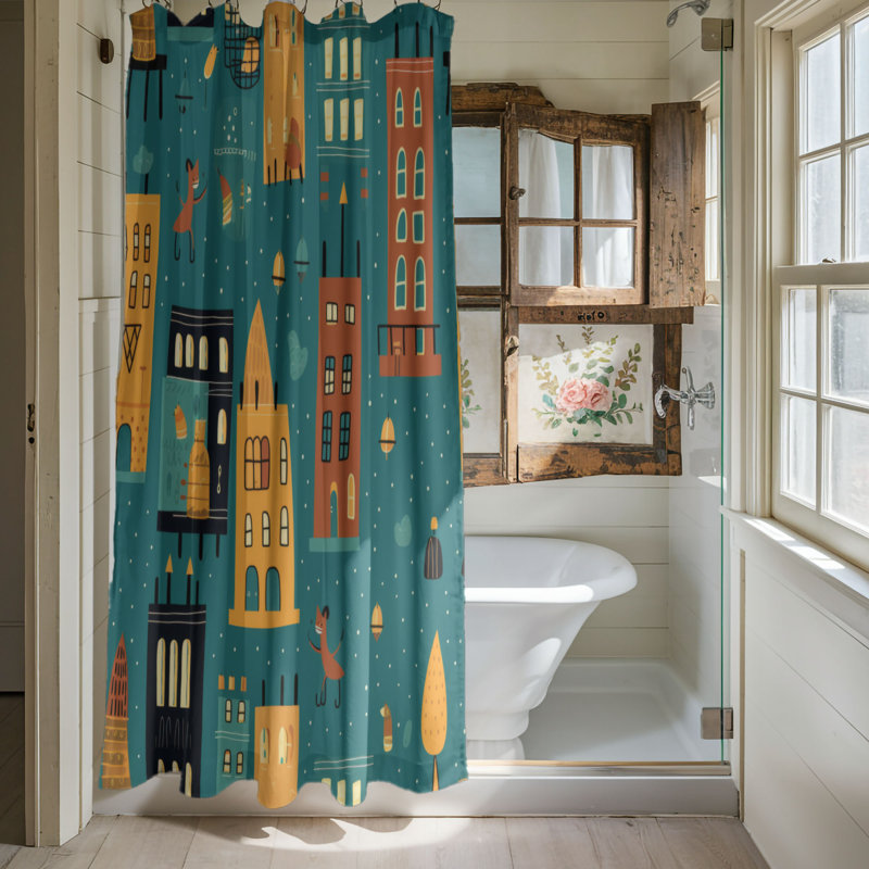 Rideau de douche Whimsy City - Premium, H 74 po x l 71 po