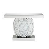 Longo Glam Rectangular Console Table with Pedestal Base in Mirrored & Faux Crystals