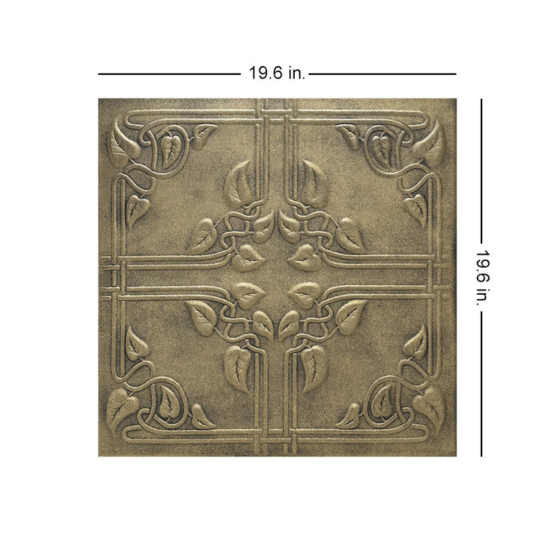 Tuile de plafond en polystyrène collé 1,6 pi x 1,6 pi Ivy Leaves, Or antique