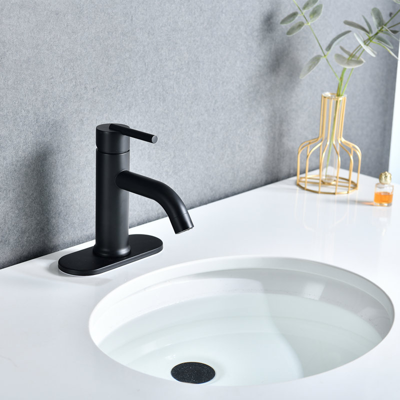 Single-handle Bathroom Faucet, Matte Black, Drain Assembly Included