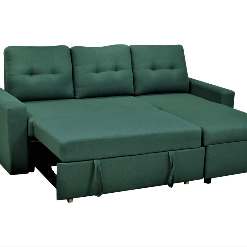 Convertible L-Shaped Sectional Sleeper Sofa Bed, Teal Polyester