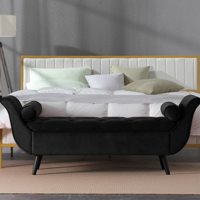 Banc long touffeté 65 po Vintage, Noir, Noir