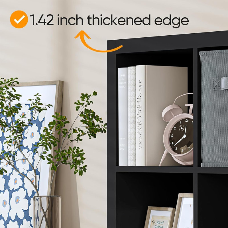 Bookshelf with Storage Bins, 12-Cube Storage Organizer Wooden Bookcase Modern Open Display Shelf, Black