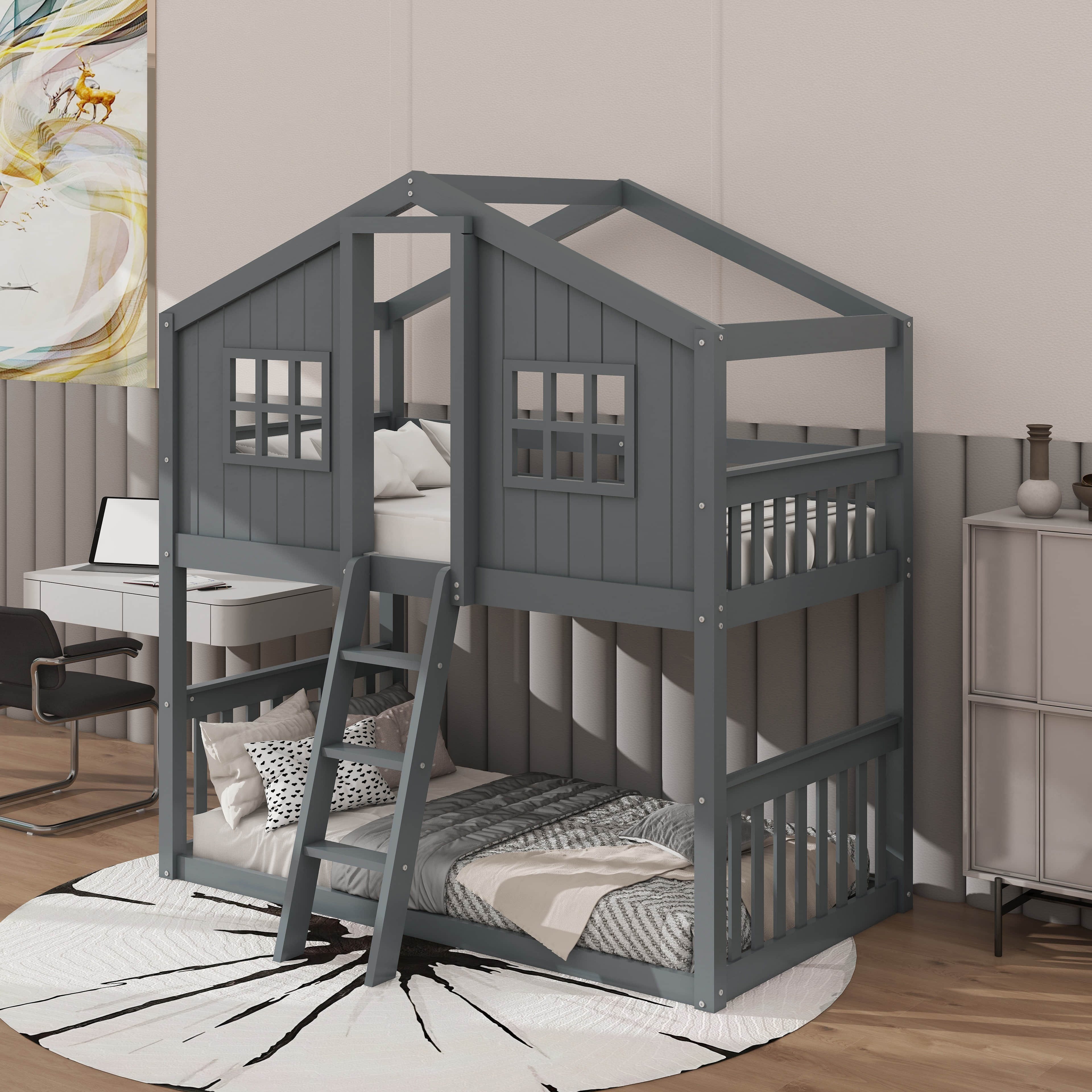Harriet Bee Twin Over Twin House Bunk Bed With Ladder - Wayfair Canada