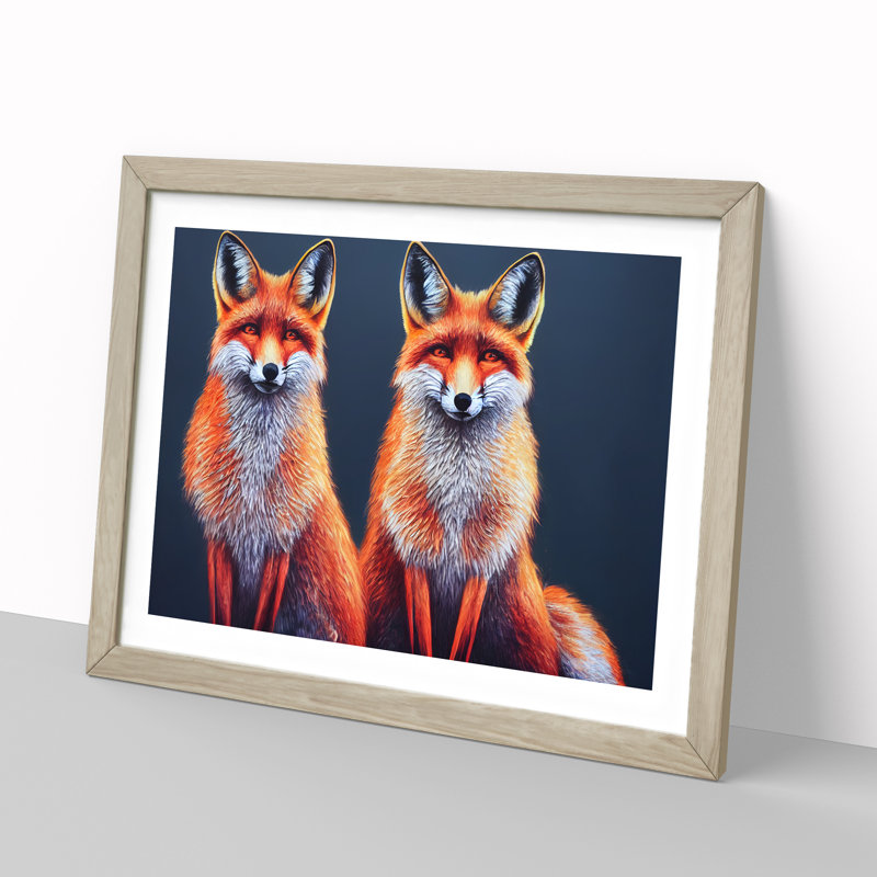 Two Foxes Vol.2 - Framed Print, 34cm H x 46cm W x 2cm D, Oak Framed