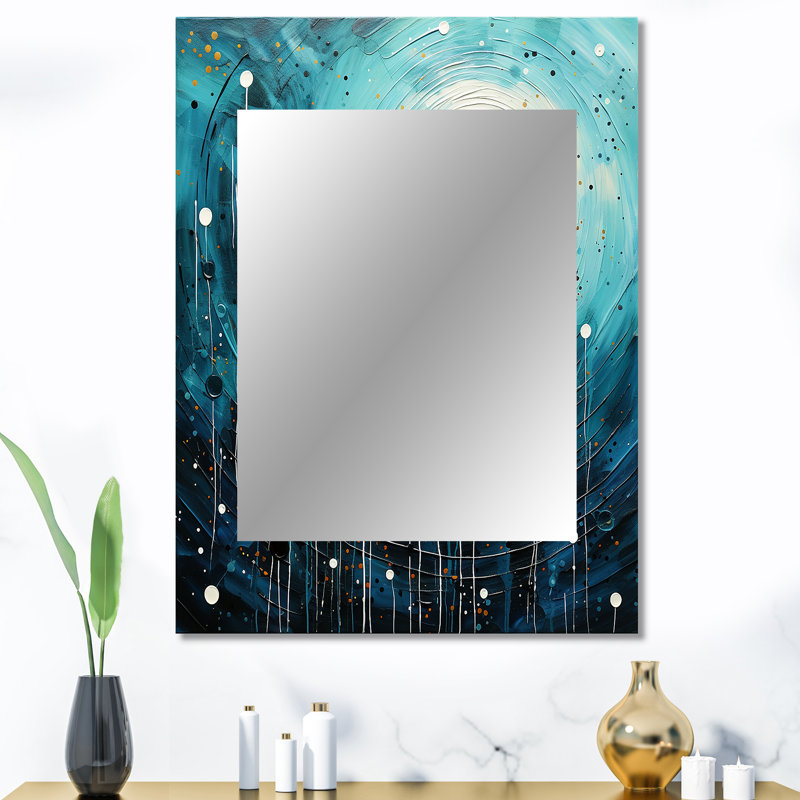 Blue Minimalism Moon II - Minimalism Decorative Mirror, Blue Wall Mirror, Printed Metal Art, 40" x 30"