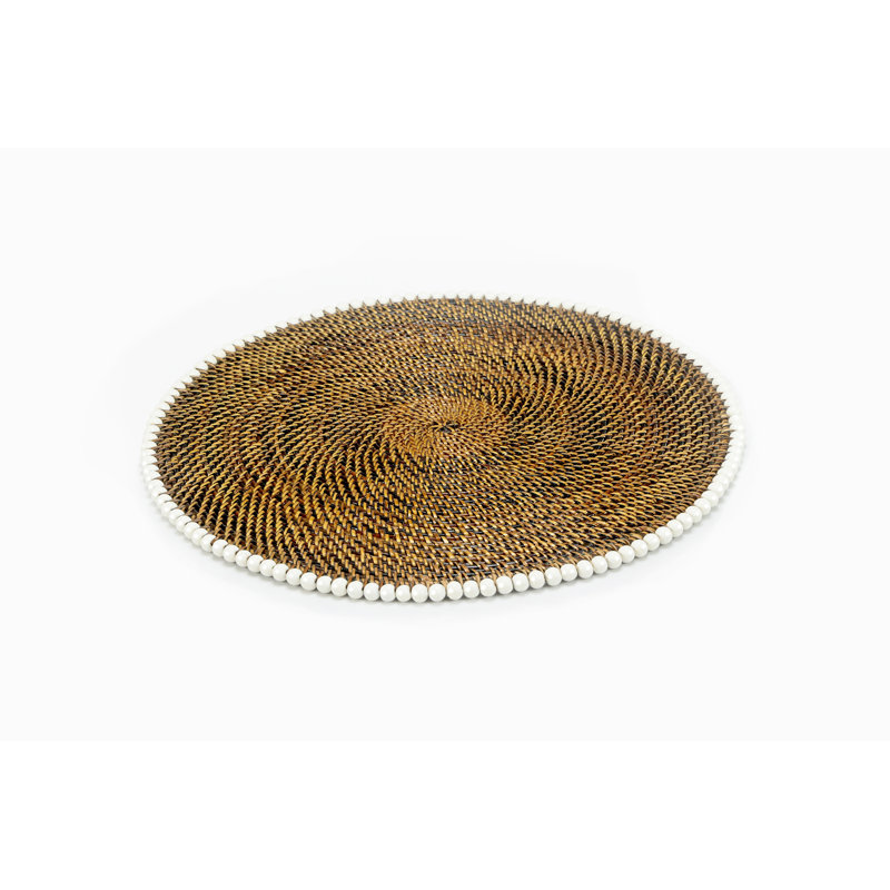 Natural Vine Round Beaded Placemats, Brown/White