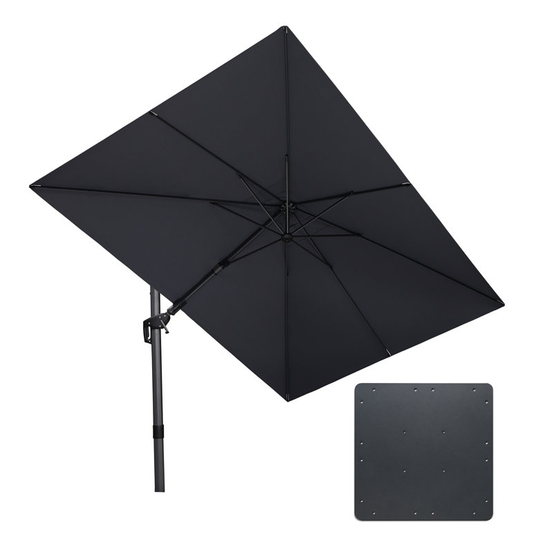 Parasol carré en porte-à-faux gris clair 8 "x 11" avec base en tôle d'acier, Gris clair