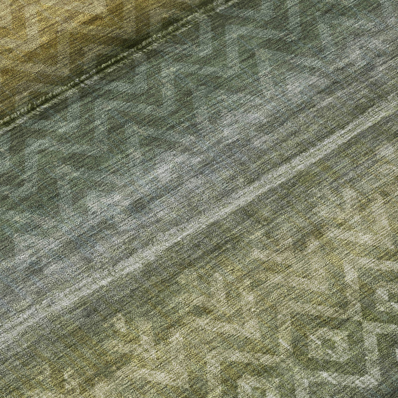 Machine Washable Indoor/Outdoor Xhevrie Green Rug, Rectangle 3' x 5'