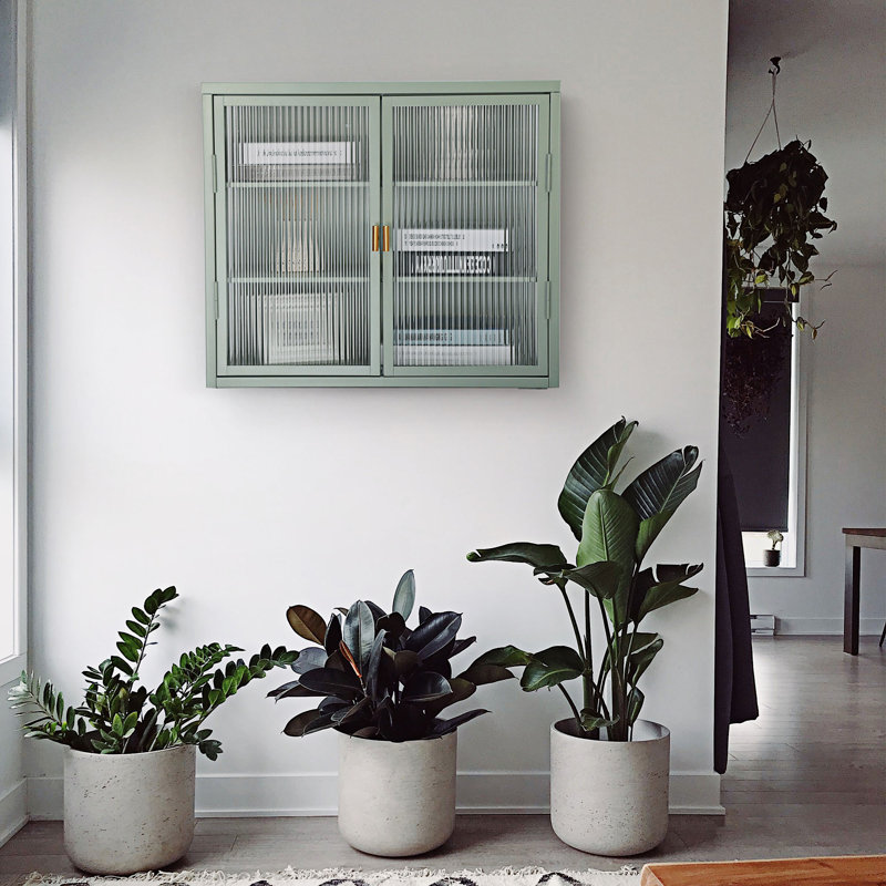 Armoire murale rétro à double porte en verre avec tablettes amovibles, Vert menthe