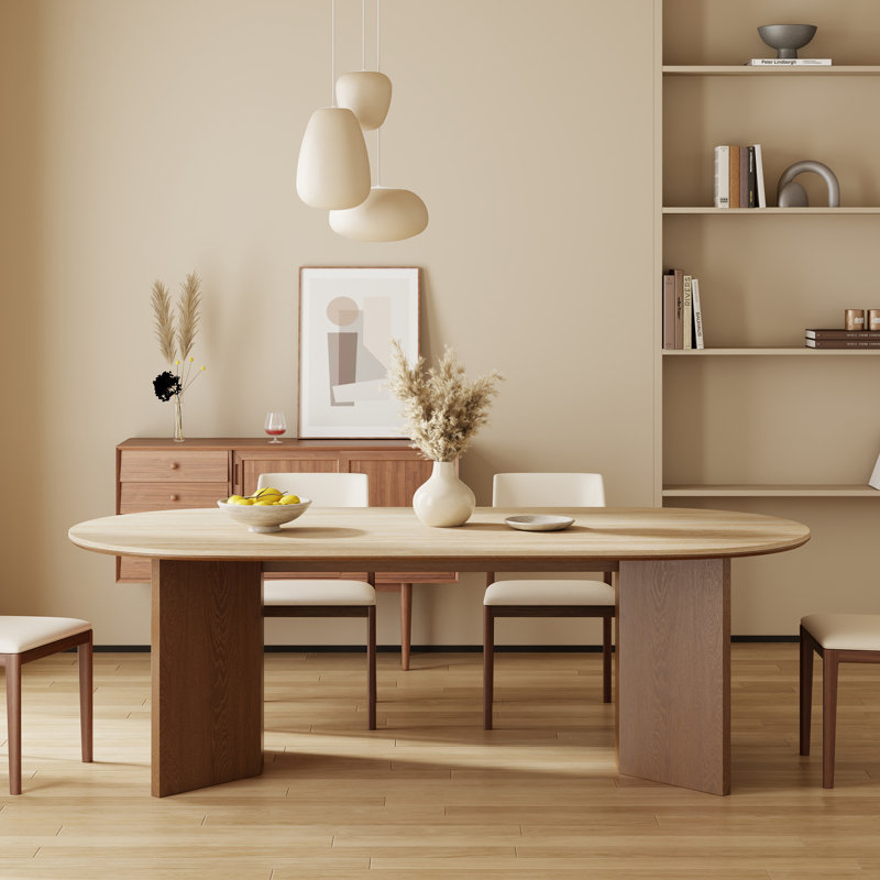 71'' Oval Sintered Stone Dining Table, Kitchen Table with Brown Dual-Pedestal