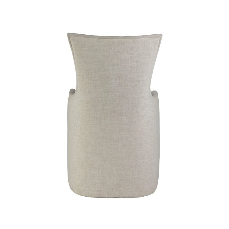Beige Linen Upholstered Arm Chair with Wood Legs