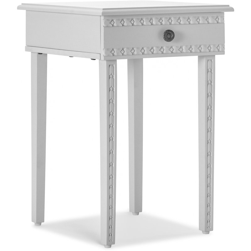 Light Gray Mango Wood End Table with Drawer and Iron Frame