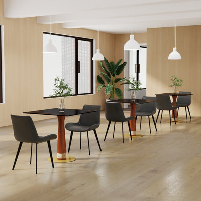 Ensemble de 3 petites tables de conférence carrées en bois fritté avec 3 chaises en similicuir