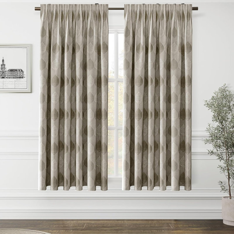 Roughton Cotton Blend Semi Sheer Curtain Pair, 46cm Width x 90cm Drop, Beige