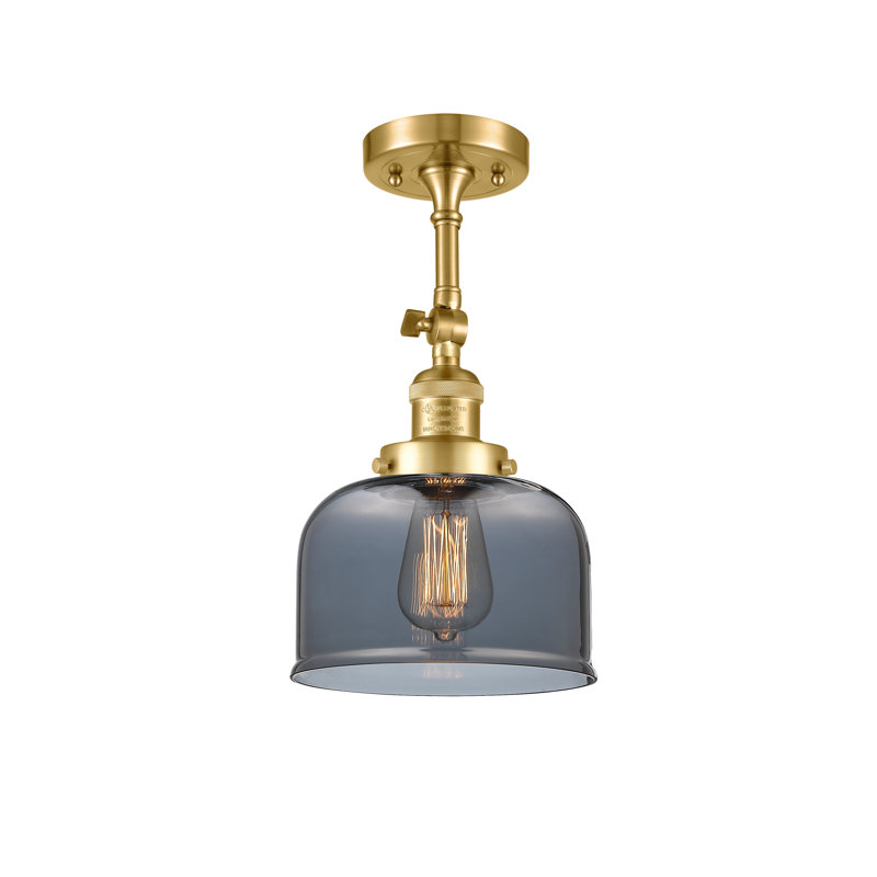 Handley Glass Semi Flush Mount, 3.5 Watt Vintage LED Bulb, Plated Smoke, Satin Gold