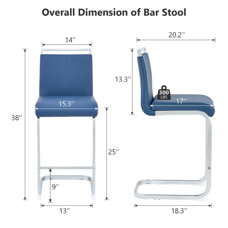 Tabouret de comptoir 25 po, Bleu, Tabouret de comptoir (siège d'une hauteur de 25 p, Chrome chrome