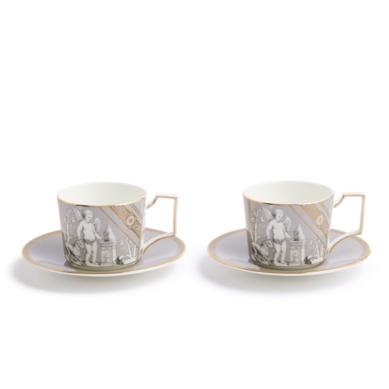 Renaissance Bone China Teacup, Gray/Gold