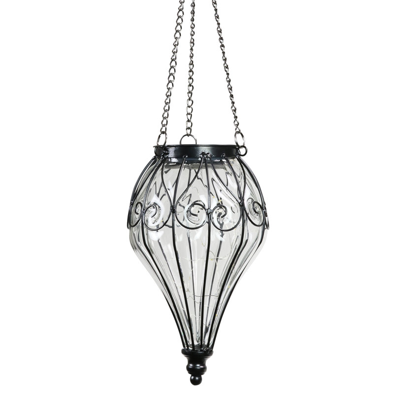 Elegant Clear Glass Solar Hanging Lantern with LED Lights
