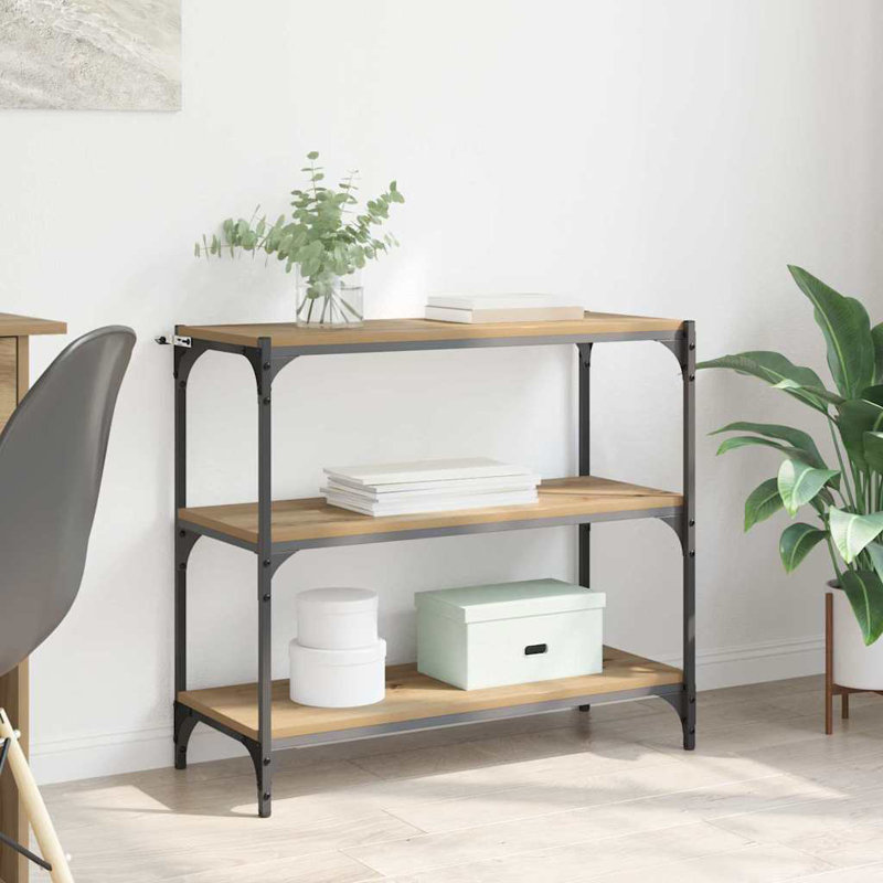 Iron Book Cabinet Bookcase, Artisan Oak, (2 Shelves) 71cm. H x 77cm. W x 30cm. D