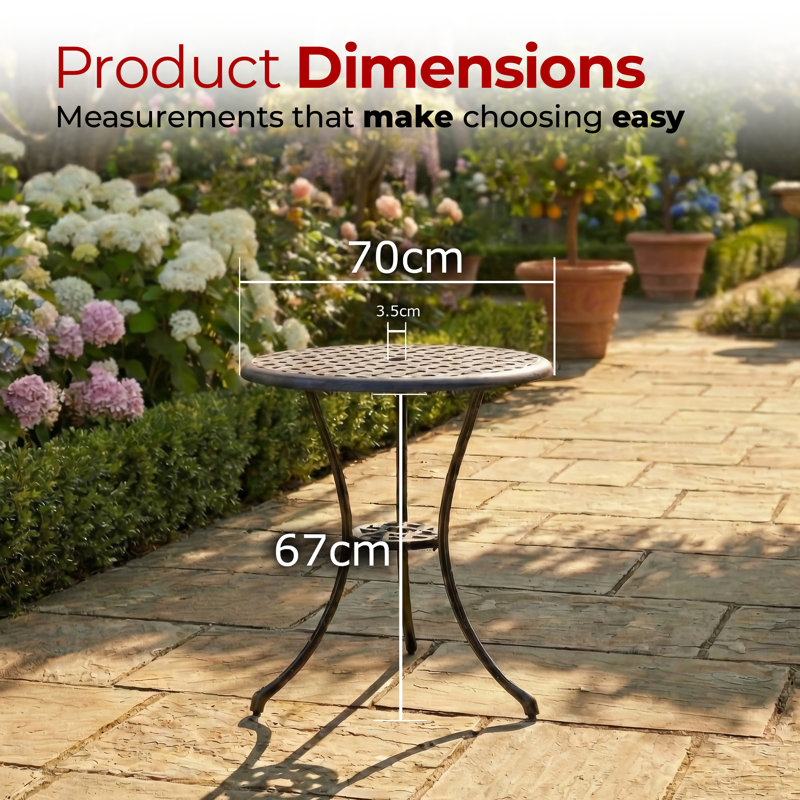 Yaiza Round Metal Outdoor Bistro Table With Umbrella Hole , 177.8cm cm W 177.8cm cm D