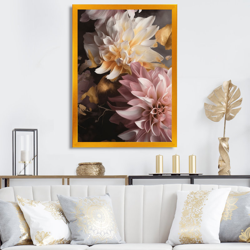 «Dynamic Mums Flowers I», reproduction, Encadrement doré, H 32 po x l 16 po x P 1 po