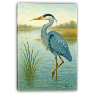 «Golden Hour Heron», art aquarelle sur toile Tranquil