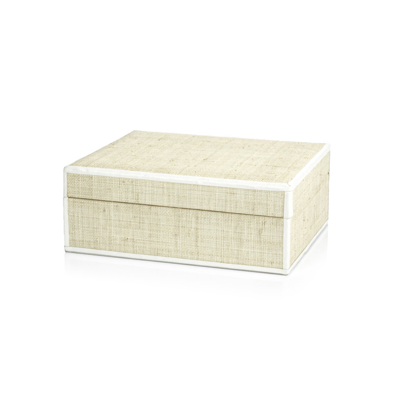Boîte décorative en raphia et cuir faite à la main Hadaway, Blanc/naturel, H 5 po x l 13 po x P 10 po