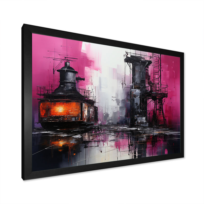 Machines sur toile Magenta, Cadre simple noir, H 12 po x l 20 po x P 1 po
