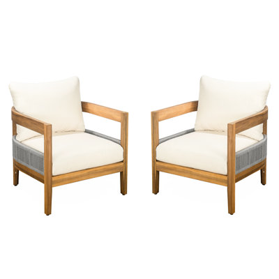 Chaise d'extérieur 2 - Coussins rembourrés épais en bois pour plus de confort avec des éléments tissés en corde