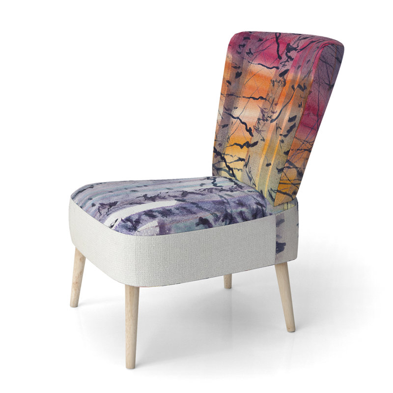 Accent Chair, Beige Floral Pattern Upholstered Decor - Beige Floral Pattern II, White/Orange
